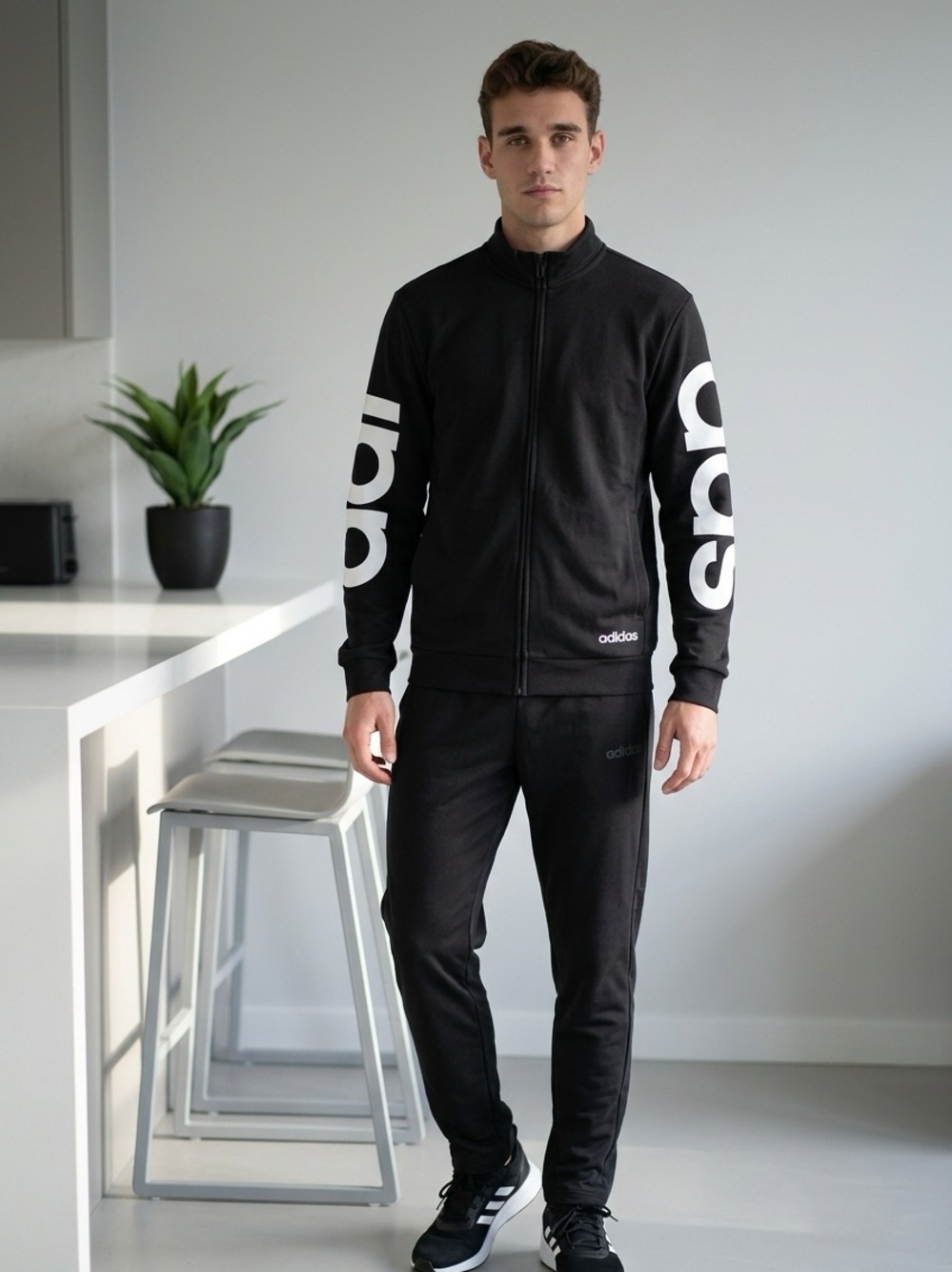 adidas Black Track Jacket with White Sleeve Logo